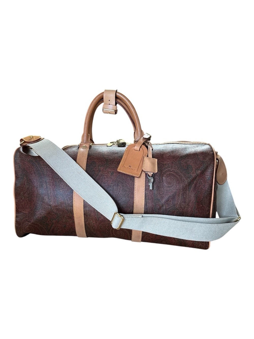 ETRO Brown Bordeaux Coated Canvas & Leather Boston Weekender Travel Bag Large